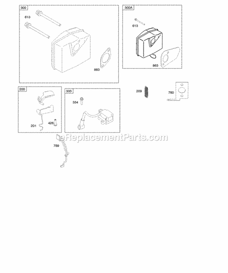 Governor Spring Ignition Muffler Diagram and Parts List for 084333-0197-E2  Briggs and Stratton Engine